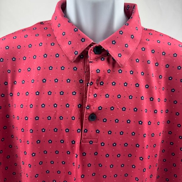 Mizzen+Main Polo Shirt Mens XXL Red W/ Navy Flowers Performance Stretch Golf - Picture 2 of 4